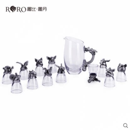 十二生肖酒具罗比罗丹酒具五件套锡器水晶酒具