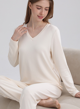 奥地利兰精莫代尔睡衣女春秋新款长袖休闲可外穿T恤家居服套装