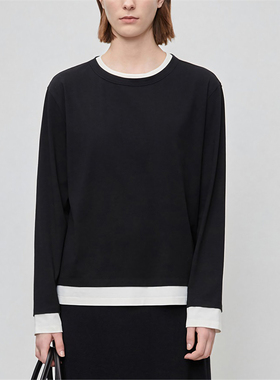 现货胶原蛋白奥地利超细旦莫代尔美国莱卡氨纶假两件撞色长袖T恤