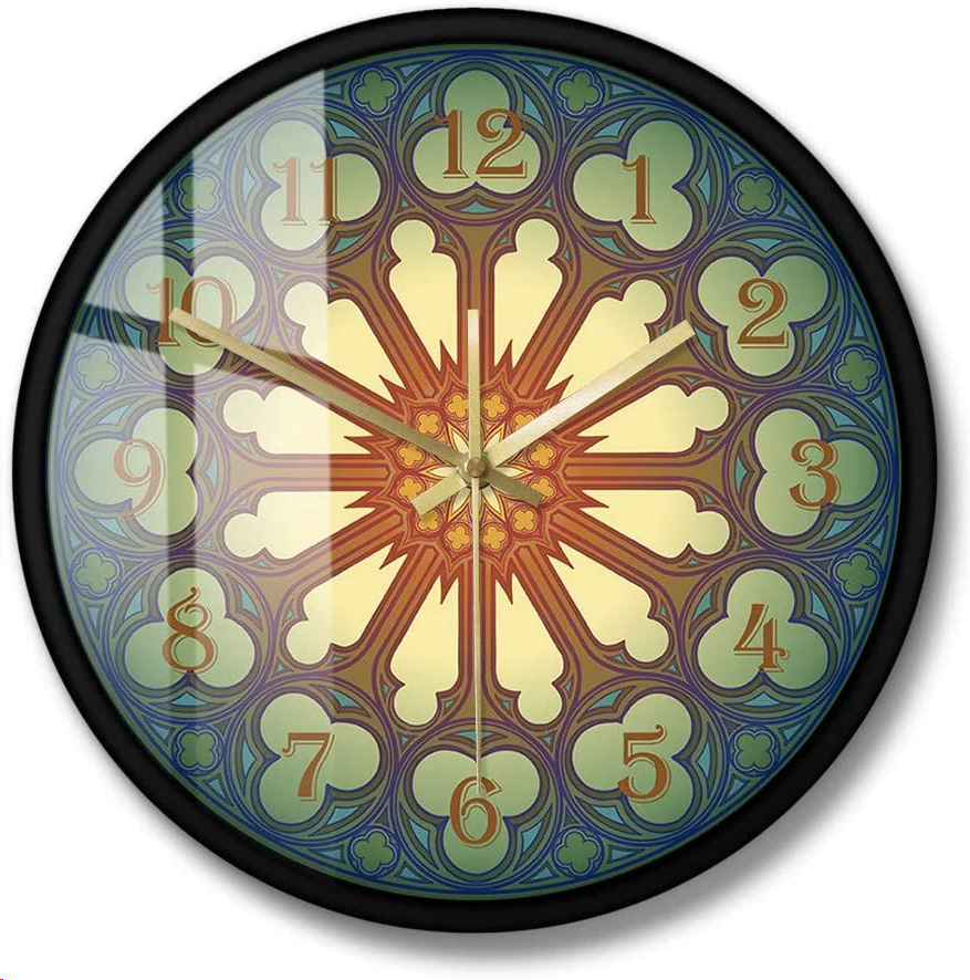 哥特式玫瑰窗图案挂钟中世纪欧洲建筑图案钟表来图定制贝壳座钟
