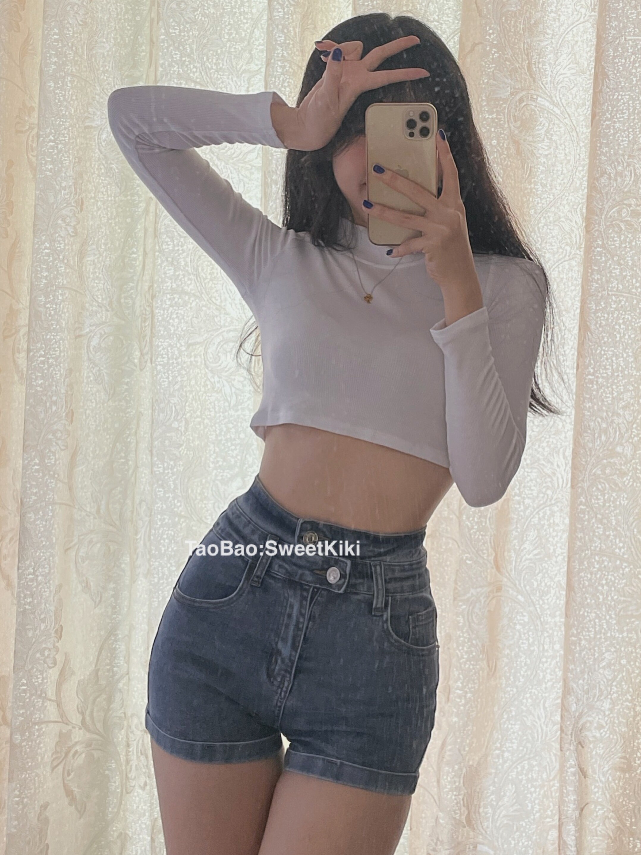SWEET KIKI AMERICAN RETRO HOTTIE HIGH WAIST HOT PANTS EUROPEAN AND AMERICAN SLIM SLIM STRETCH DENIM SHORTS HIP WRAP