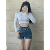 弹力牛仔短裤 Sweet 包臀 复古辣妹高腰热裤 欧美显瘦修身 Kiki 美式