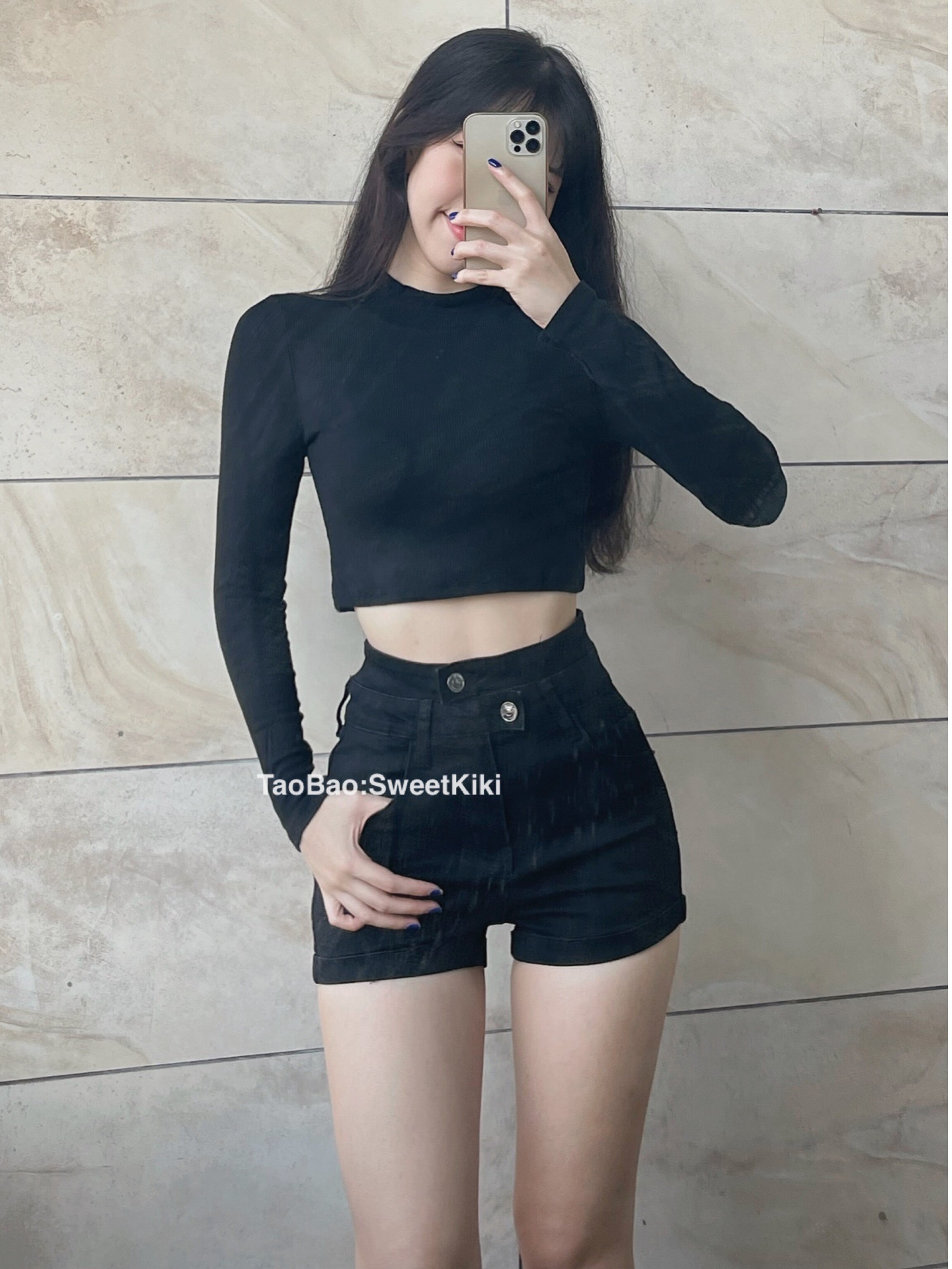 SWEET KIKI AMERICAN RETRO HOTTIE HIGH WAIST HOT PANTS EUROPEAN AND AMERICAN SLIM SLIM STRETCH DENIM SHORTS HIP WRAP