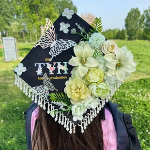 学士帽簪花手工diy材料包硕士毕业帽子大学生学士服簪花成品装饰