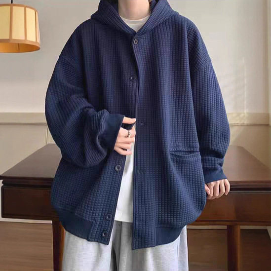 华夫格灯芯绒开衫毛衣男秋冬季港针织衫/毛衣