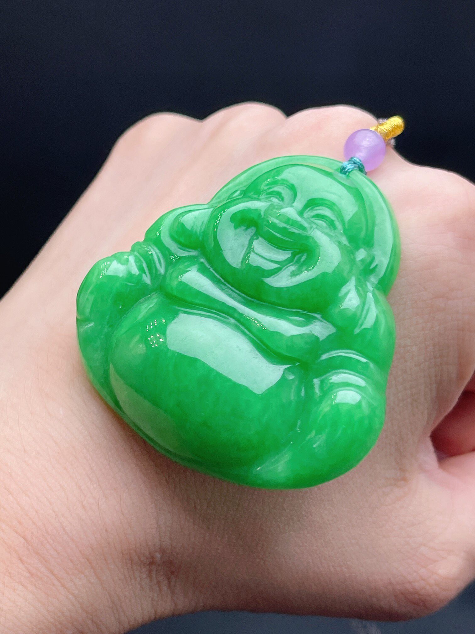 真玉石翡翠满绿大佛公满绿冰糯种满绿弥勒佛吊坠正阳绿缅甸玉佛公