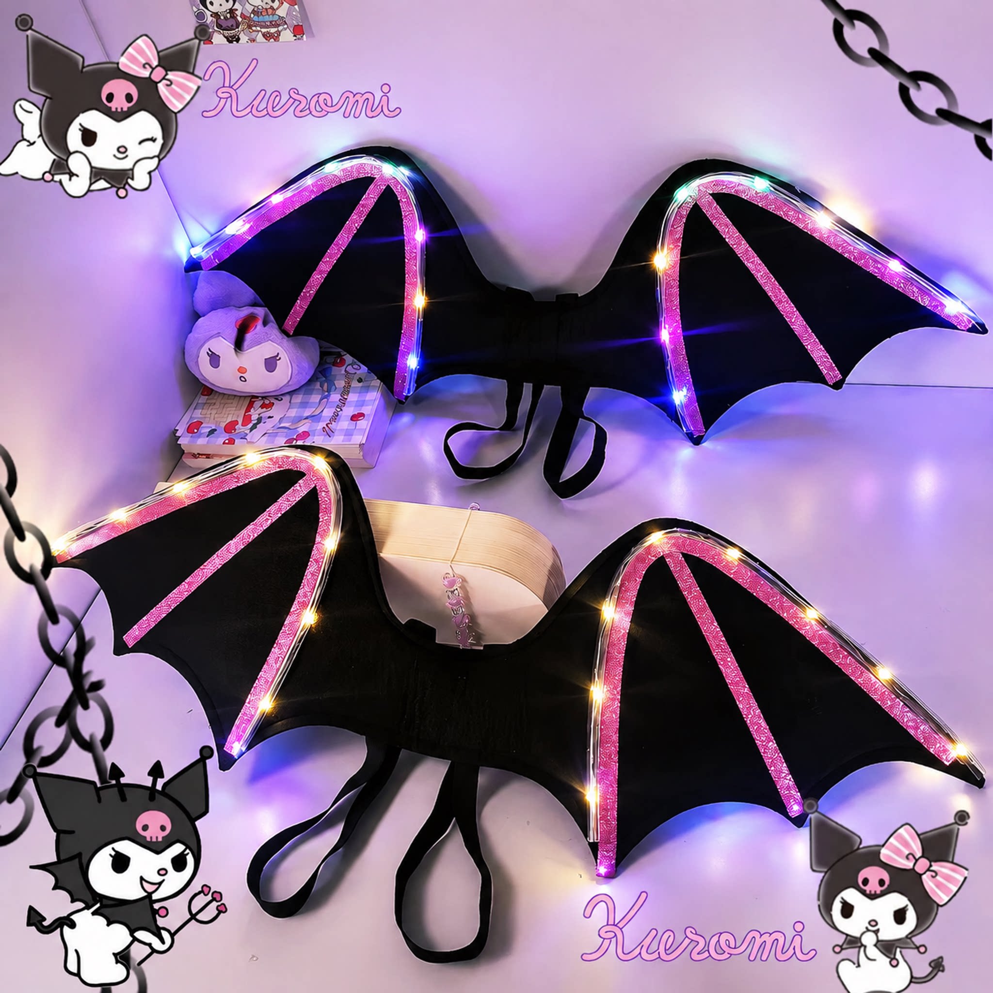 万圣节库洛米无纺布背带翅膀儿童演出cosplay道具可发光可爱装扮