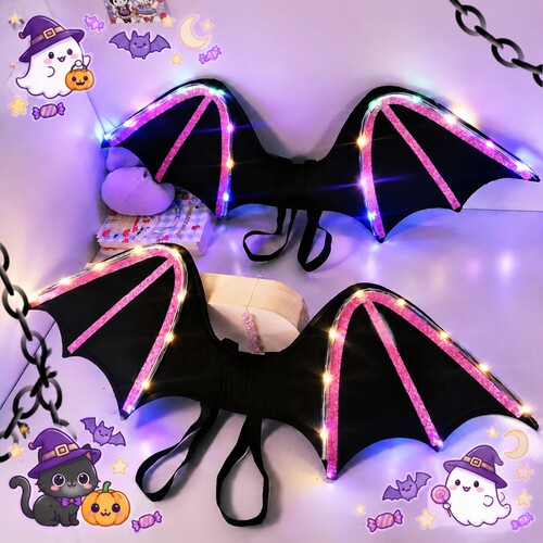 万圣节小恶魔无纺布背带翅膀儿童演出cosplay道具可发光可爱装扮