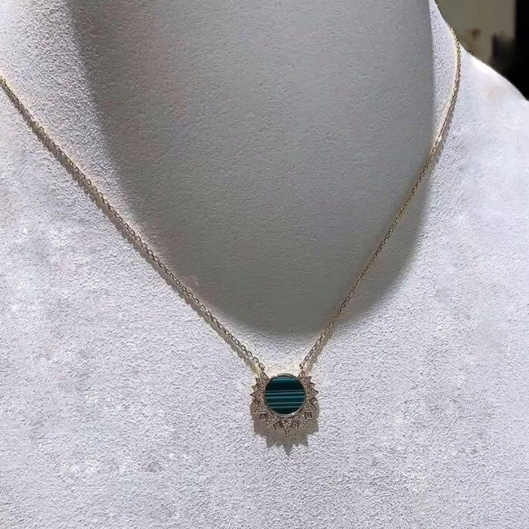 【elysees】piaget伯爵 太阳光芒 绿色孔雀石 玫瑰金钻石项链