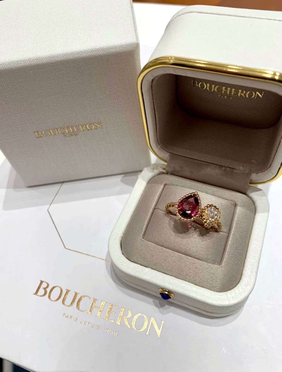 【elysees】boucheron宝诗龙石榴石水滴形玫瑰金戒指小号jrg02783