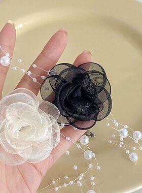 新珍珠花朵颈链choker脖子配饰设计小众项链女脖子花朵配饰山茶花