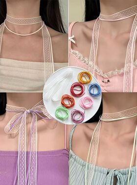 邂逅纯欲风彩色绑带蕾丝颈带春夏饰品choker清新飘带丝巾项链女