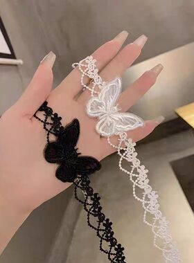 黑色刺绣蝴蝶花边花朵项链纯欲风蕾丝颈链choker小众设计锁骨链