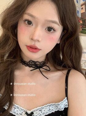 俏皮女生_温柔派 黑色蕾丝choker纯欲风双层蝴蝶结短款锁骨链项链