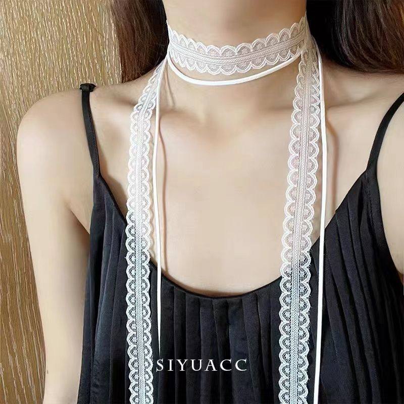 网红同款百搭锁骨颈带叠穿层次感设计蕾丝飘带细窄长条丝巾项链,饰品/流行首饰/时尚饰品新,项链,淘宝优惠券,粉丝福利购,淘宝优惠卷