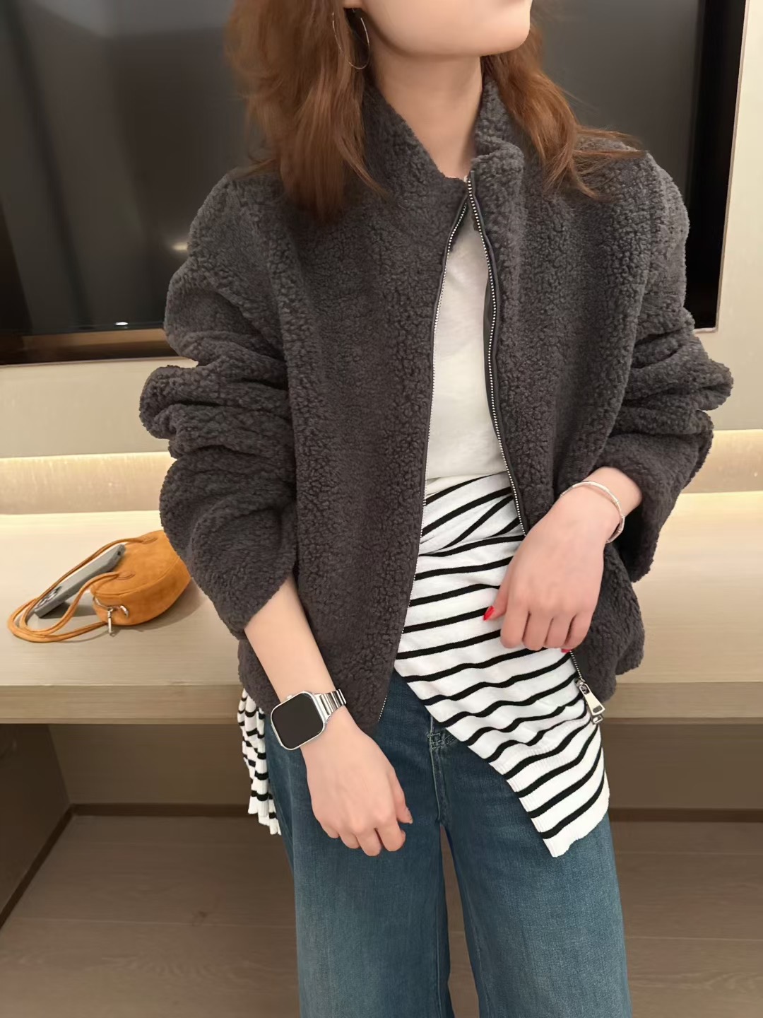 TR时尚韩国秋冬新款摇粒绒休闲立领拉链款休闲保暖上衣外套女