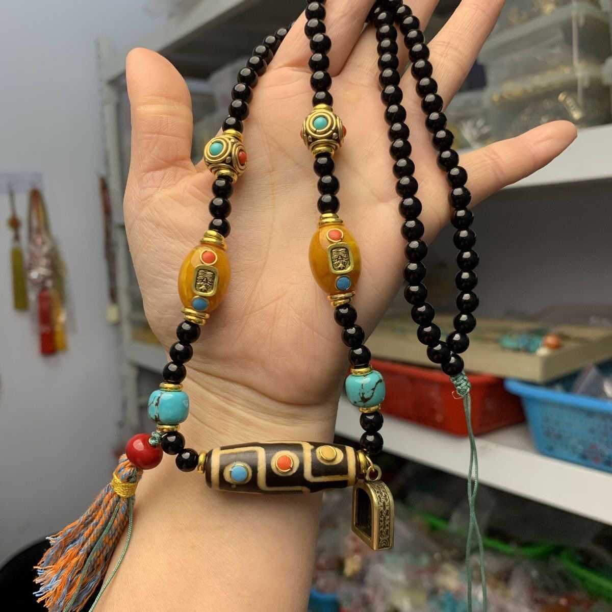 天珠锁骨链蜜蜡绿松石佛珠脖挂尼泊尔民族风饰品男女款项链