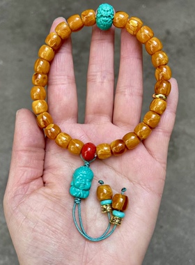 天然琥珀蜜蜡直切单圈手串 俄料白花鸡油黄男女同款手串佛珠配饰