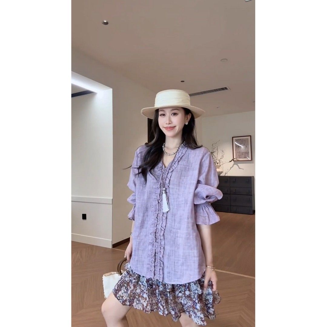 夏季甜美V领显瘦碎花套装
