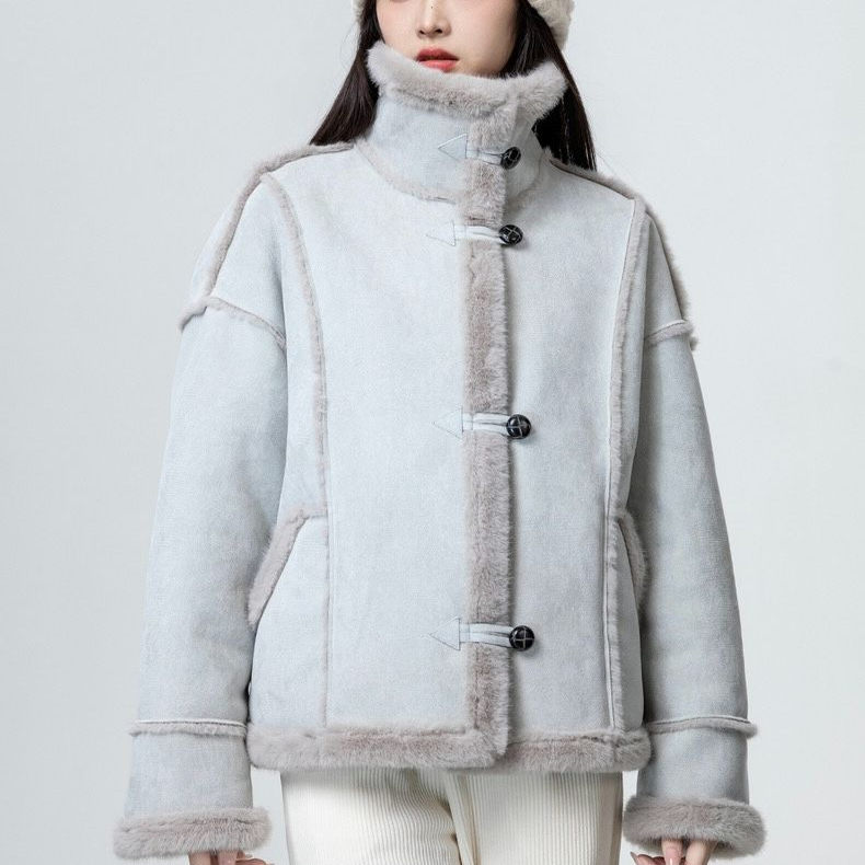 韩版皮毛一体加厚麂皮绒外套女