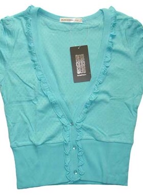 麦考林 女装 S-XL码绿色短袖针织开衫编织衫空调薄外套