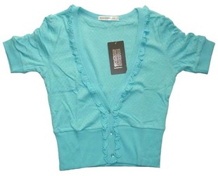 麦考林 女装 S-XL码绿色短袖针织开衫编织衫空调薄外套