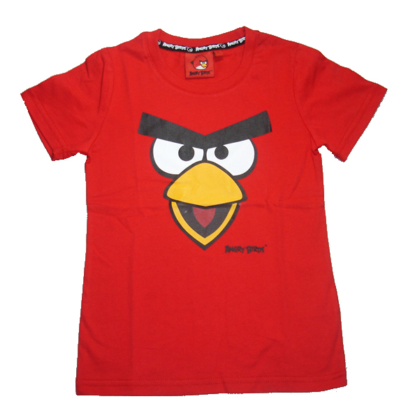 乐天BABY*外贸ANGRY BIRD 4-6岁男童红色愤怒的小鸟全棉短袖T恤