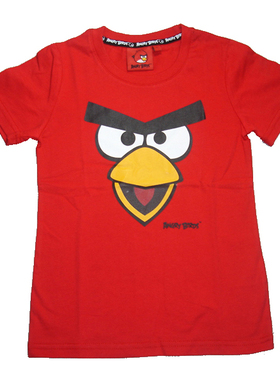 乐天BABY*外贸ANGRY BIRD 4-6岁男童红色愤怒的小鸟全棉短袖T恤
