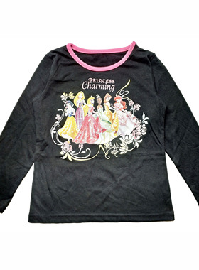 乐天BABY*日单 3-5岁女童黑色公主印花混纺快干面料长袖T恤上衣