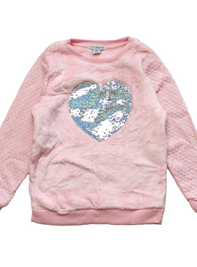 外贸PRIMARK 女童粉红新款珊瑚绒心形亮片百搭春秋冬圆领卫衣外套