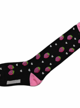 乐天BABY*日单 3-10岁女童黑色草莓棉质春秋中厚款高筒袜