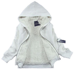 乐天BABY*外贸 4-16岁白色全棉羊羔绒卫衣外套薄棉衣