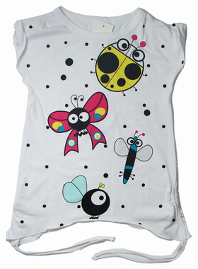 乐天BABY*5-10岁女童白色印花全棉短袖T恤