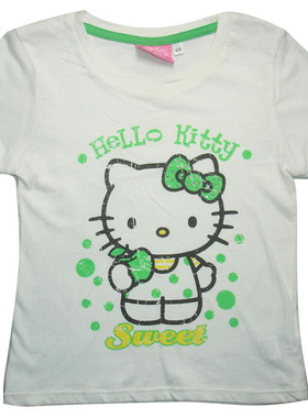 乐天BABY*Hello Kitty 2-5岁女童白色夏季超薄全棉短袖T恤上衣