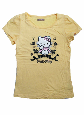 乐天BABY*日单 0-6岁女童hellokitty超柔优质黄色全棉短袖T恤上衣