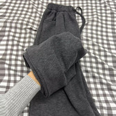 胖mm显瘦坠垂感梨形身材阔腿裤 深灰色糯米休闲裤 女直筒秋百搭大码