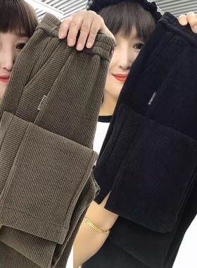 中老年妈妈阔腿长裤2025秋冬加绒加厚新款休闲裤高腰显瘦直筒裤女