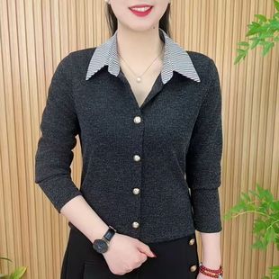 保暖衫 polo领长袖 减龄气质中老年遮肚洋气立领上衣女 时尚 秋冬新款