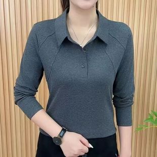 保暖衫 polo领长袖 减龄气质中老年遮肚洋气立领上衣女 时尚 秋冬新款