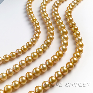南洋金珠珍珠项链天然浓金色海水珍珠项链镜面光赤金吉尔德项链