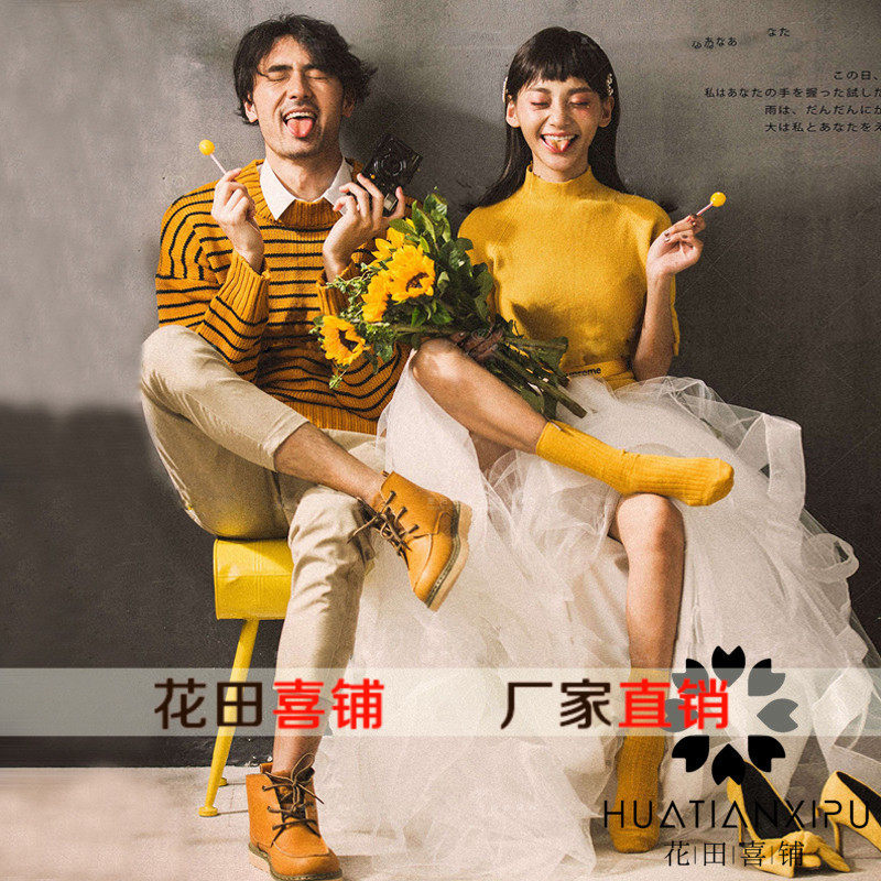 DOUYIN 인터넷 유명인의 같은 스타일 2024 가을 겨울 새로운 스튜디오 테마 의류 여행 사진 웨딩 드레스 거리 사진 커플 사진