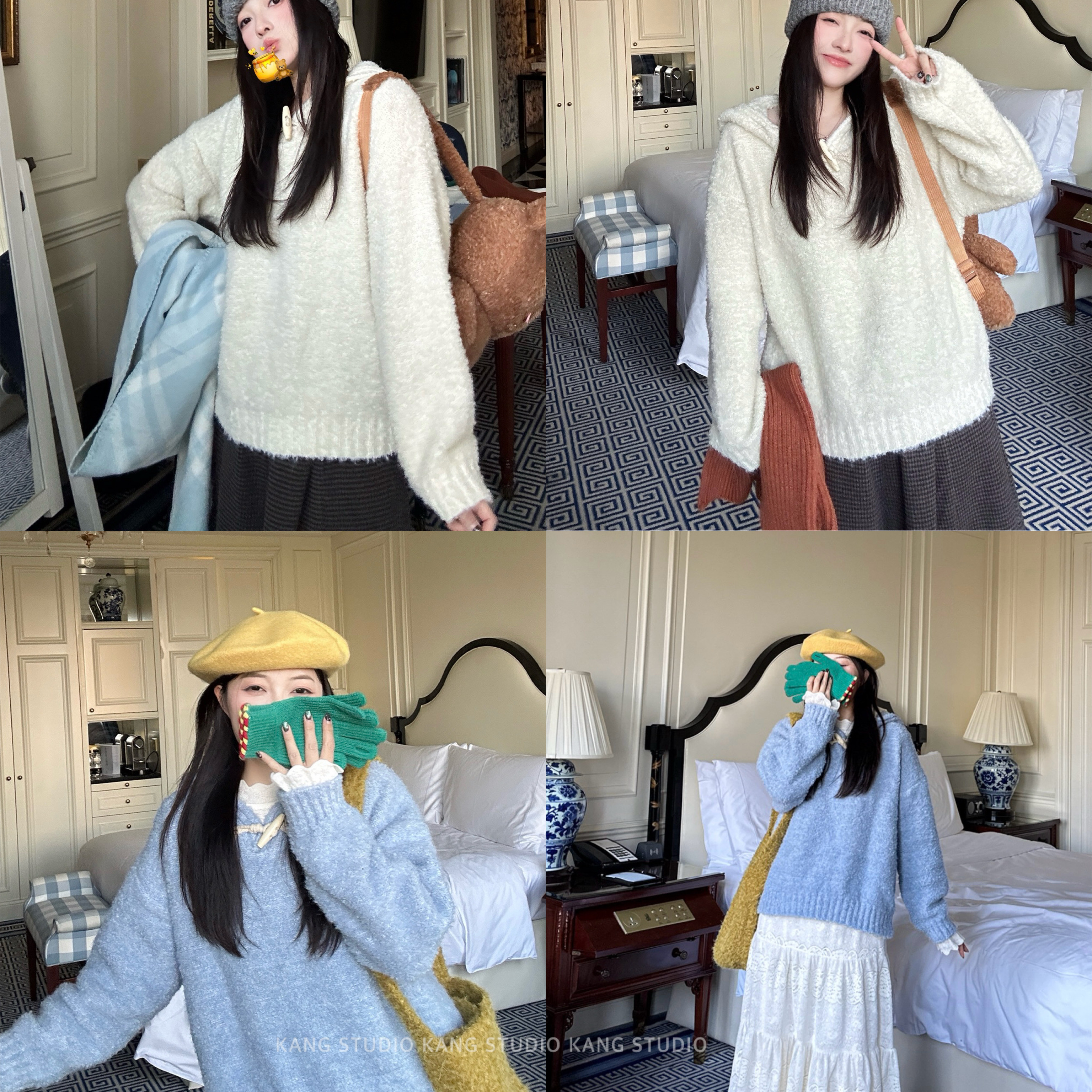 软绵绵的牛角扣连帽卫衣