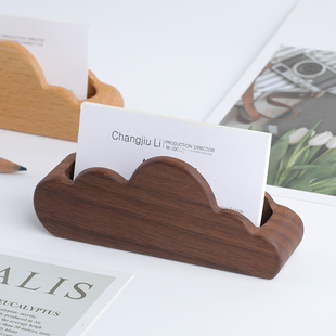 实木质名片夹商务名片盒办公桌面名片架简约前台名片底座刻字logo