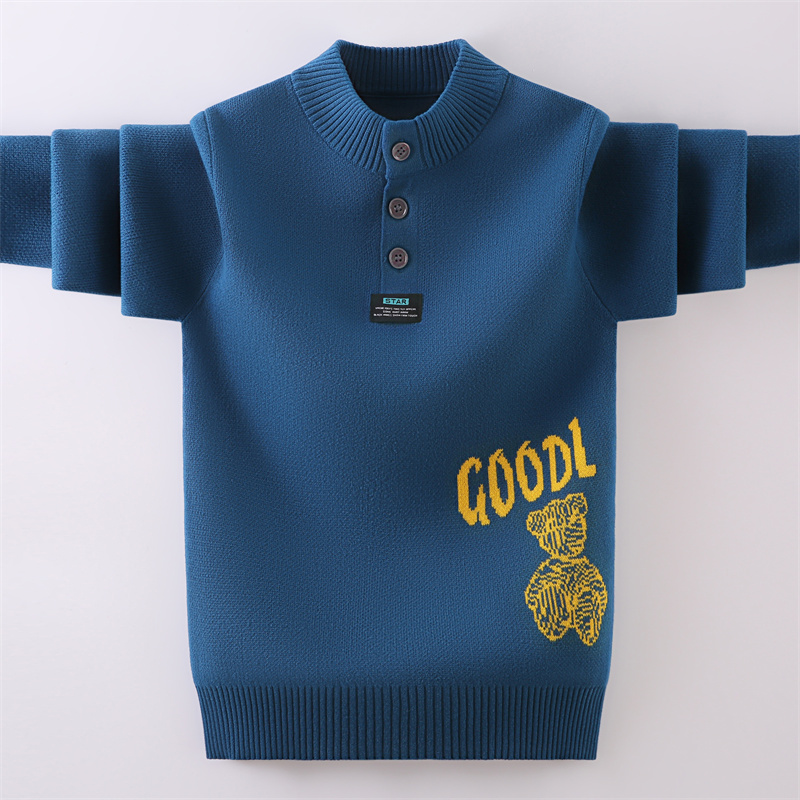 儿童立领纯棉毛衣秋冬新款中大童加绒拉链半高领针织衫打底衫男孩