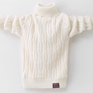 儿童毛衣高领春秋款2025男童女童加绒加厚打底衫白色套头针织衫