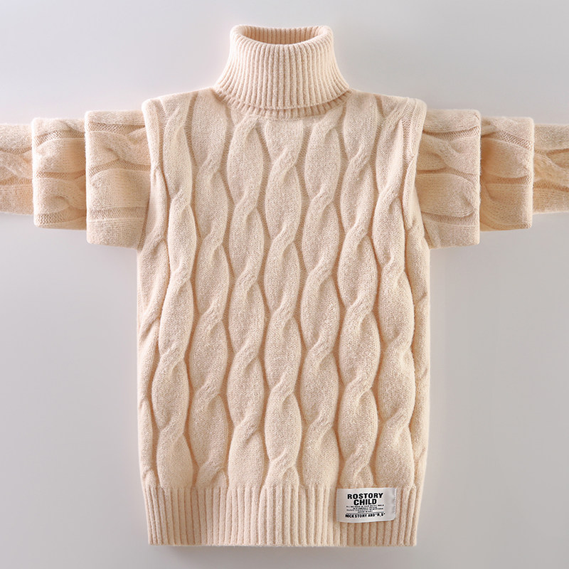 男童高领麻花针织衫加绒加厚中大童套头毛衣长袖保暖打底衫帅气