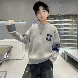 男童毛衣秋冬针织衫 加绒保暖潮 儿童圆领加厚中大童男孩洋气打底衫