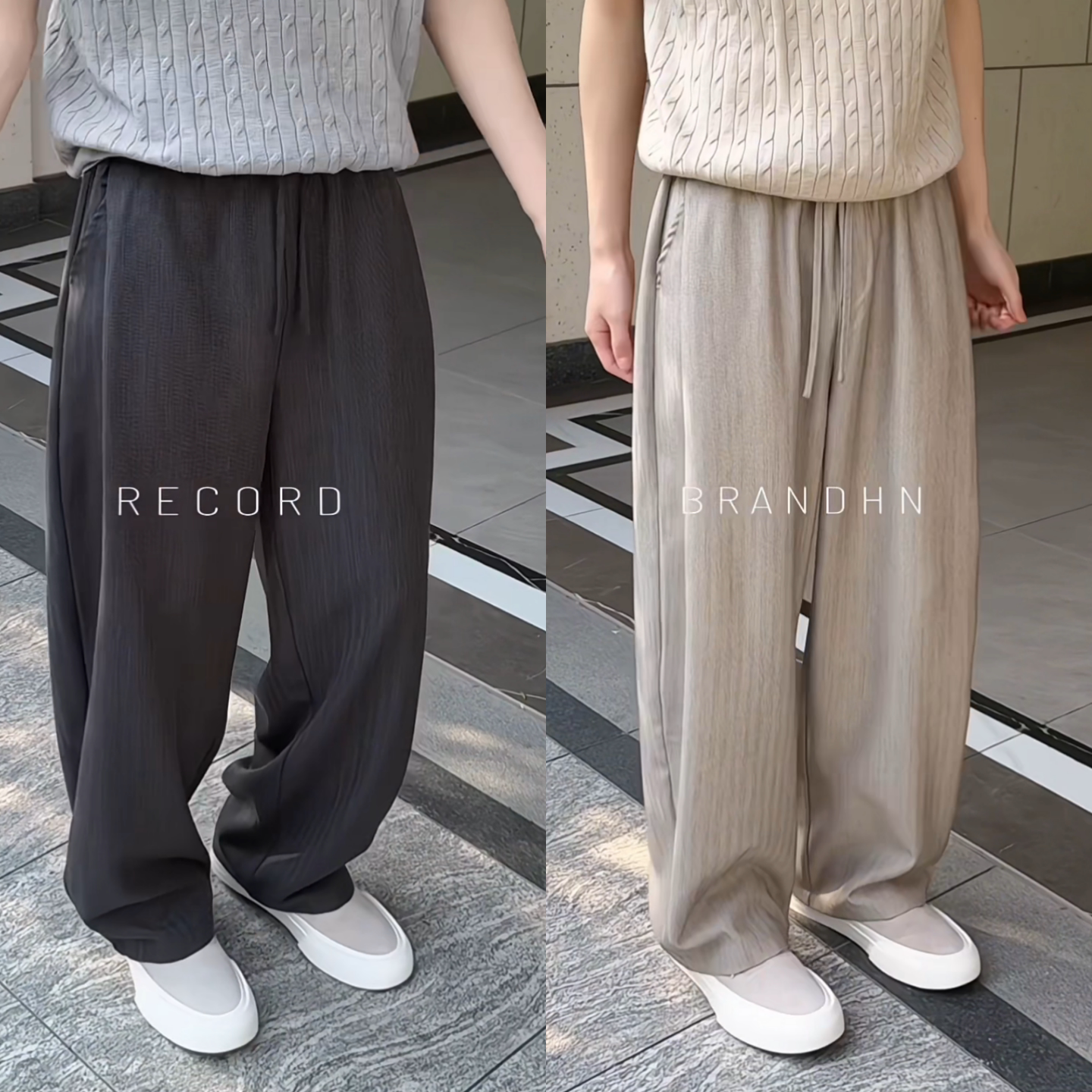 老钱竖纹抽绳松紧腰直筒裤春季垂感舒适阔腿裤简约百搭男士休闲裤