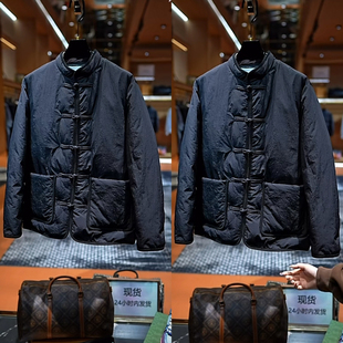 轻奢简约大气老钱新中式风冬季新款纯色盘扣夹克男士立领棉服外套