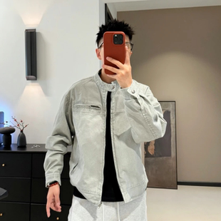 哈灵顿重工水洗做旧立领夹克冬季新款潮流酷帅男士机车风百搭外套